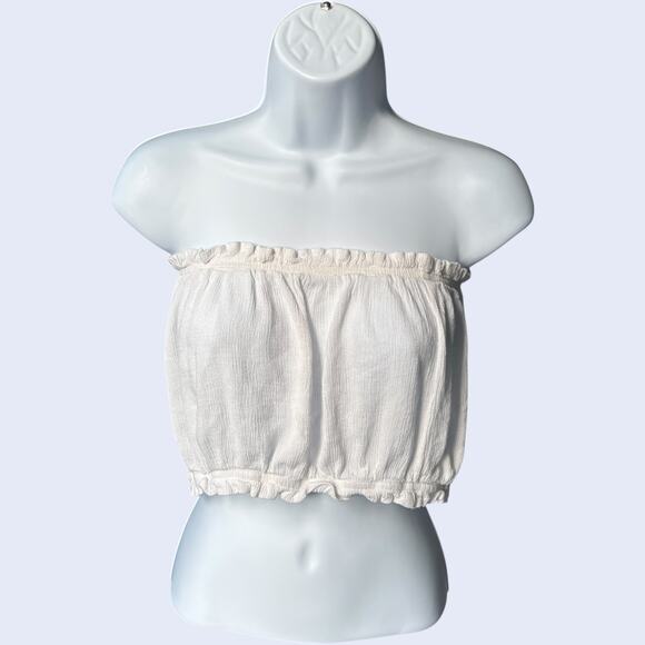 Unbranded smocked ruffle bandeau tube top white cropped lettuce edge y2k - Picture 1 of 5